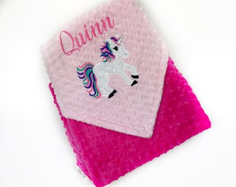 Unicorn Baby Blanket, Personalized Baby Blanket, Pink Minky Blanket, Unicorn Applique, Personalized Gift, Newborn Keepsake Gift