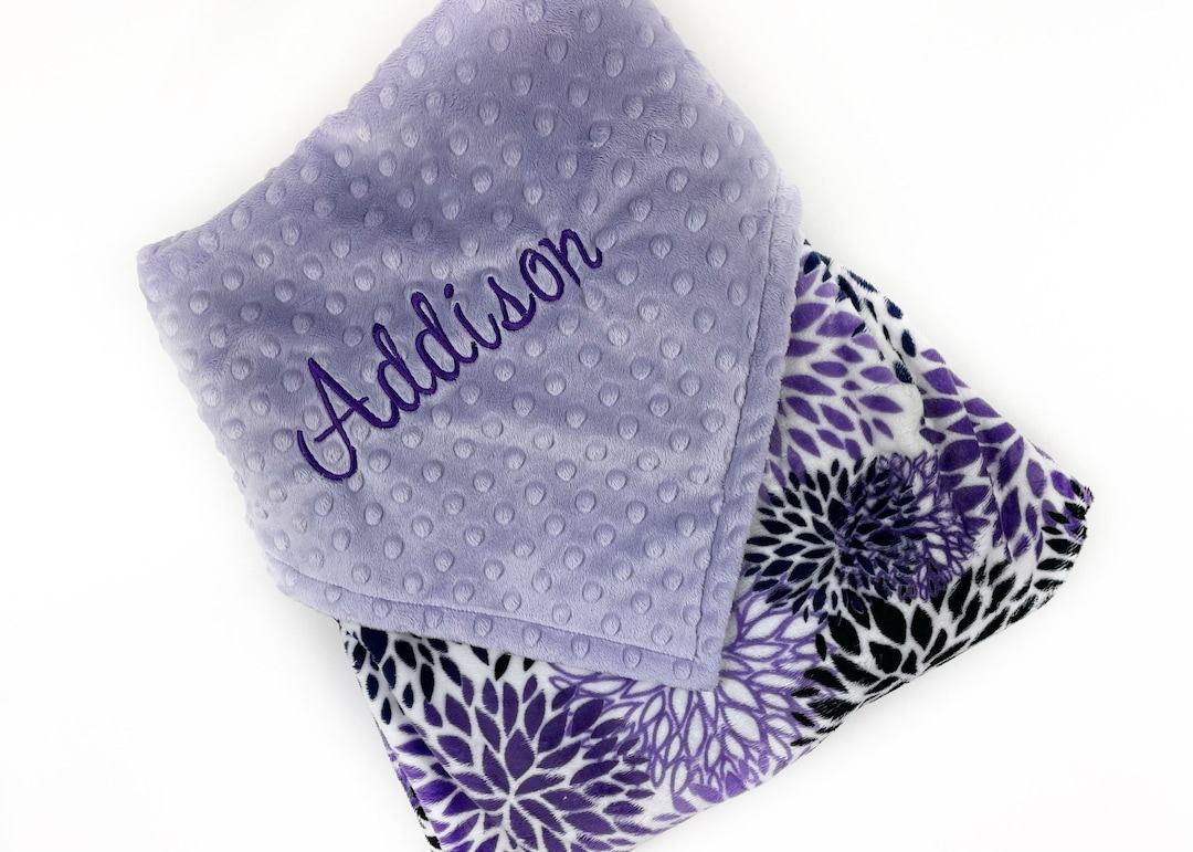 Personalized Baby Blanket, Lavender Embroidered Blanket, Purple Floral
