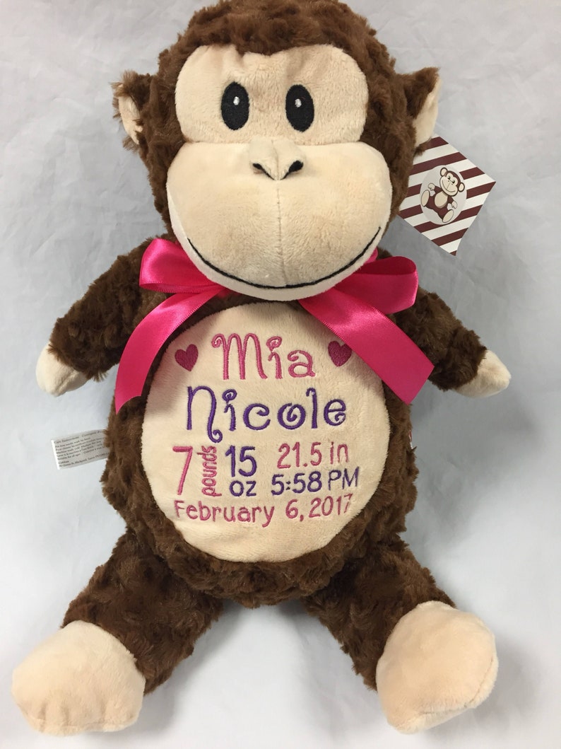 Personalized Monkey, Birth Stats, Monkey Keepsake Gift, Baby Christening Gift 1st Birthday Gift, Zoo Animal Nursery, Gift for Boys and Girls