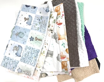 Minky Scraps in 16" Square Pieces, Prints and Solids, DIY Minky Fabric for Tag Blankets