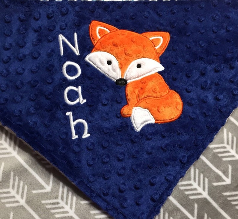 Minky Baby Boy Blanket in Blue and Gray Minky With a Fox and Etsy