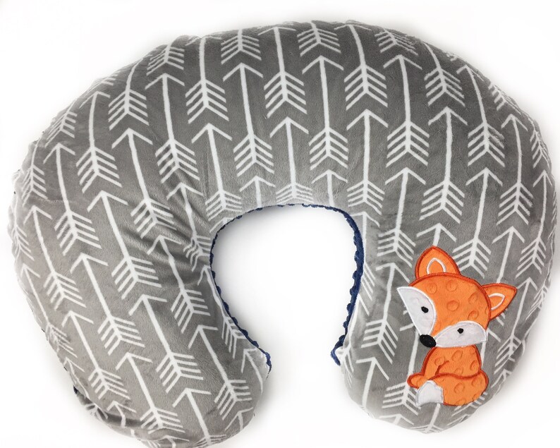 Fox Cover for Boppy Nursing Pillow in Gray and Navy Minky with Etsy