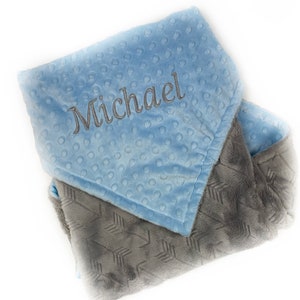 Blue Minky Blanket, Personalized Baby Blanket, Light Blue Minky, Newborn Keepsake Gift, Personalized Gift for Baby Boy, Embroidered Gift