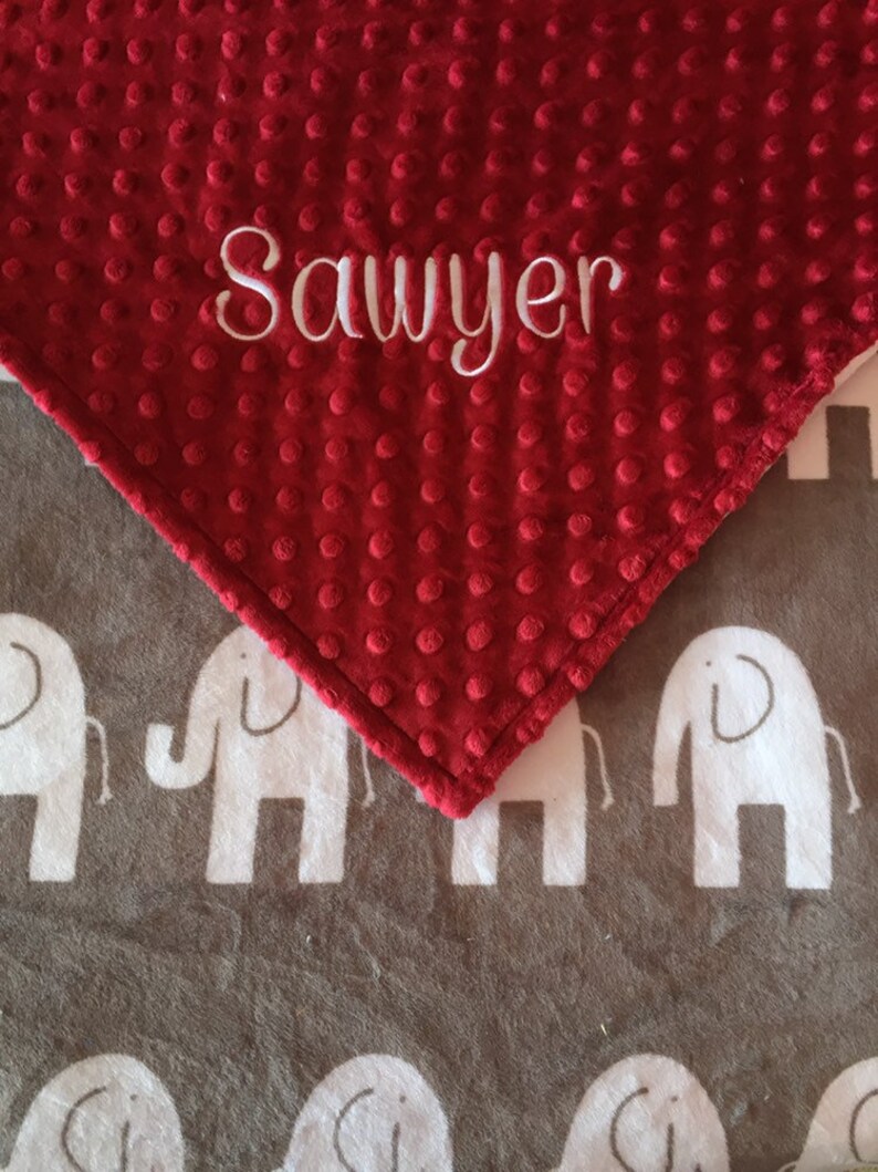 Personalized Baby Blanket in Crimson Red and Elephant Minky a Etsy