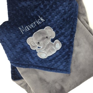 Elephant Minky Blanket, Custom Baby Blanket, Navy and Gray, Plush Minky, Personalized Blanket, Gift for Boy, Baby Shower Gift, Keepsake Gift