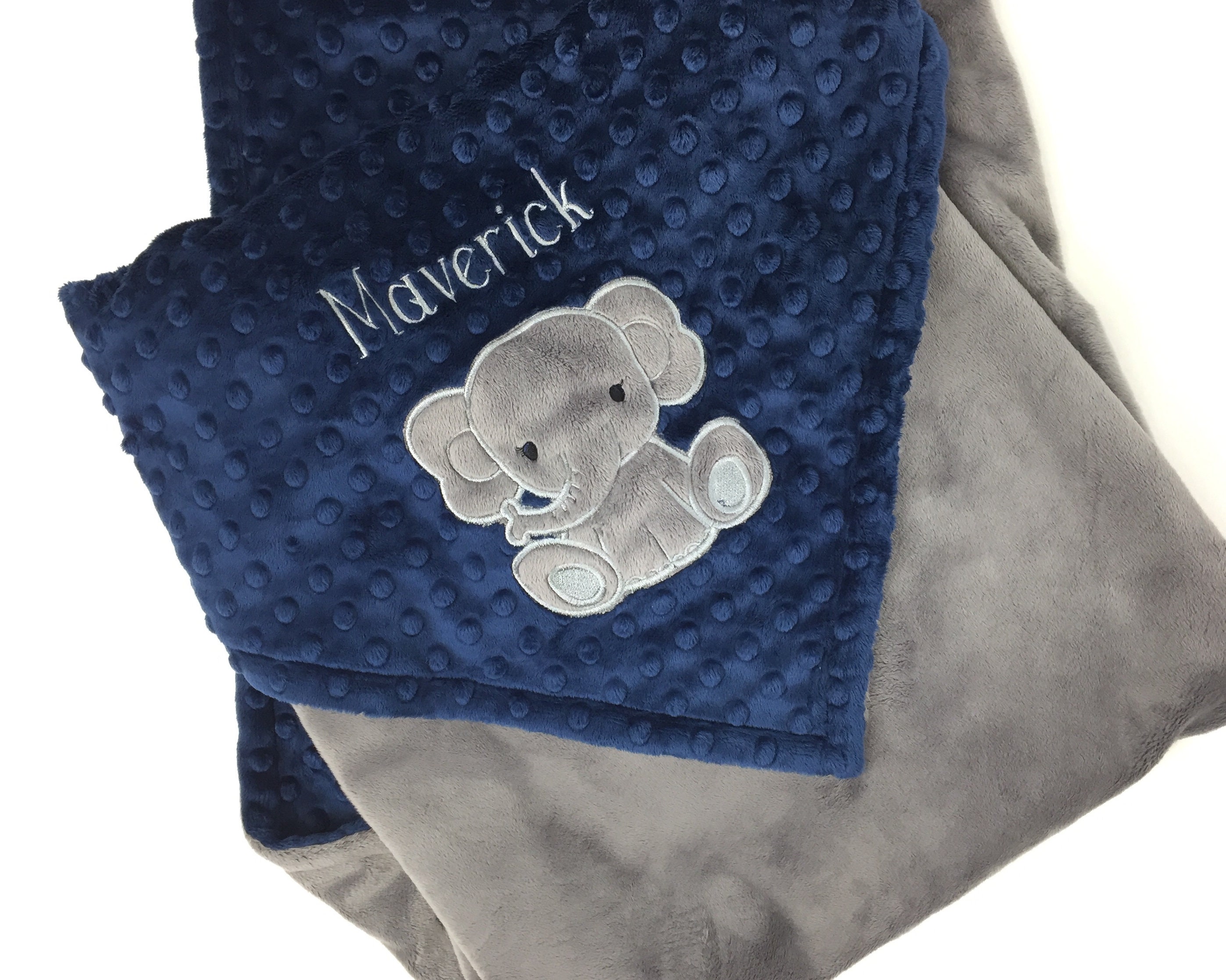 Elephant Minky Blanket, Custom Baby Blanket, Navy and Gray, Plush Minky, Personalized Blanket, Gift for Boy, Baby Shower Gift, Keepsake Gift