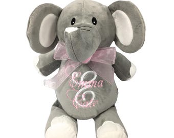 Personalized Stuffed Elephant, Gray Elephant, Customize with Name or Birth Stats, Keepsake Baby Gift, Photo Prop Elephant