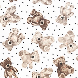 Minky Fabric, Teddy Bear Cuddle Minky, White and Brown by Shannon Fabrics, Teddy Bear Digital Cuddle Quarts - Minky Fabric by the Yard