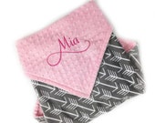 Personalized Baby Blanket in Pink and Gray Minky a Plush Keepsake Gift
