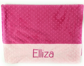 Personalized Pink Pillowcase, Standard King Queen or Toddler size, Fuchsia and Light Pink Premium Minky