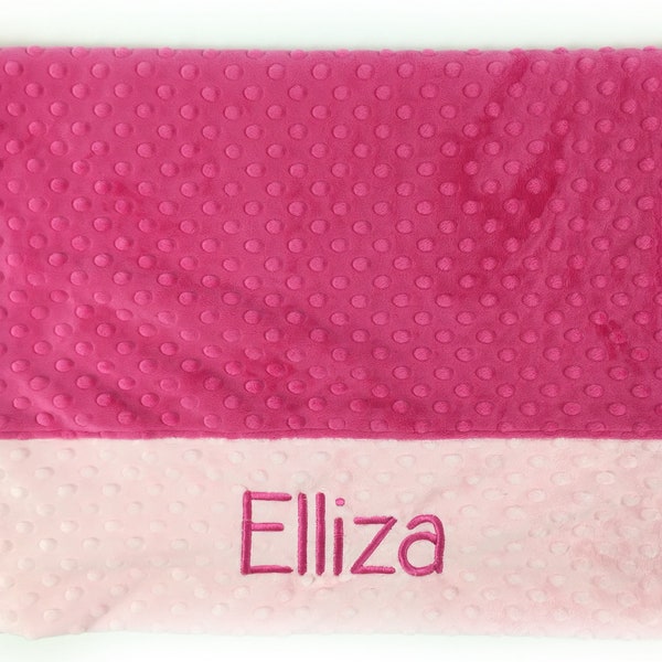 Personalized Pink Pillowcase, Standard King Queen or Toddler size, Fuchsia and Light Pink Premium Minky