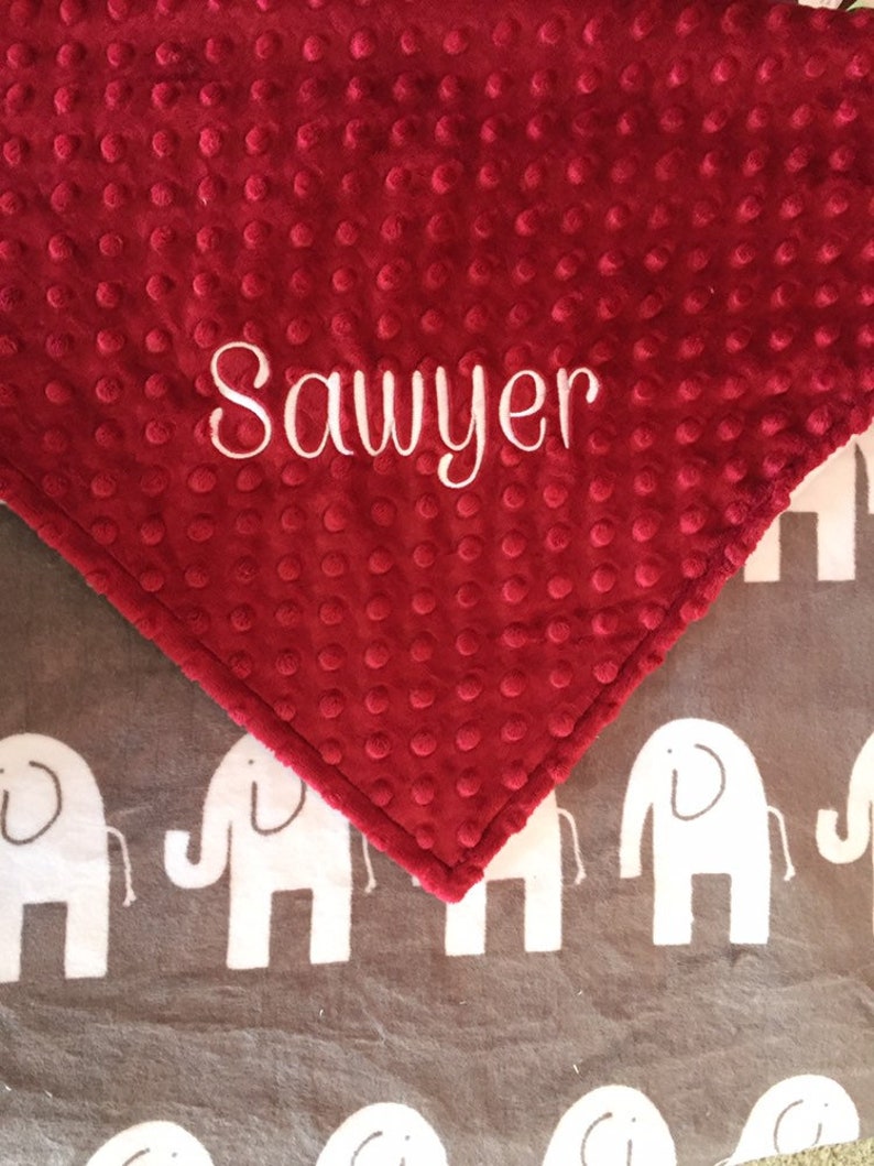 Personalized Baby Blanket in Crimson Red and Elephant Minky a Etsy