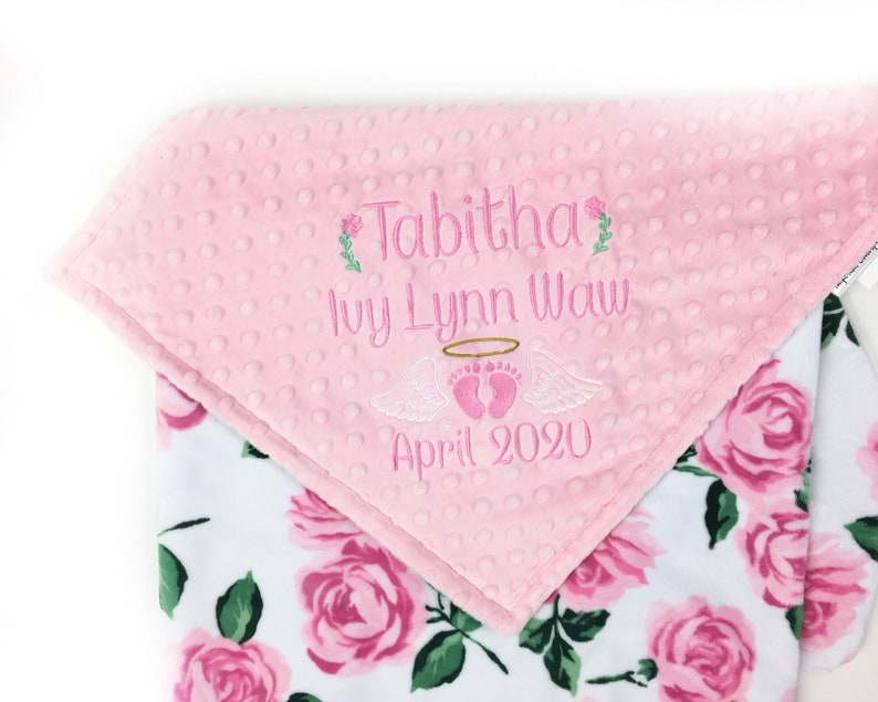 Baby Memorial Blanket in Pink Roses Minky and Personalized Etsy