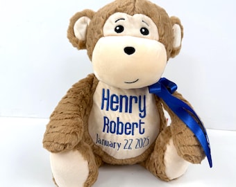 Personalized Monkey, Birth Stats, Monkey Keepsake Gift, Baby Christening Gift 1st Birthday Gift, Zoo Animal Nursery, Gift for Boys and Girls