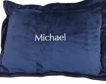 Personalized Pillow Sham, Smooth Navy Minky, Standard Size, Christmas Gift for Teenagers, Adults