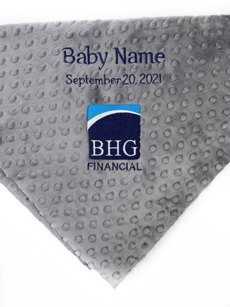 Minky Baby Blanket, Personalized Corporate Gift BHG Logo, Personalizable Minky Baby Blanket image 1