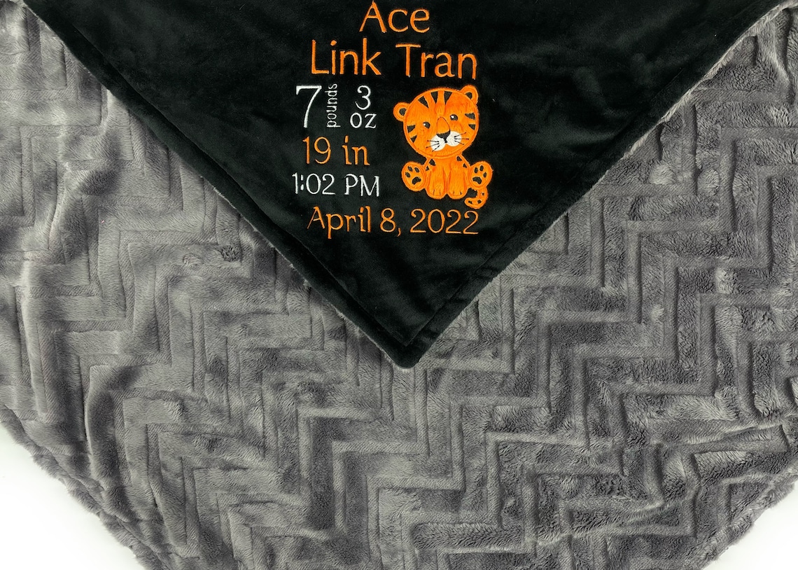 Tiger Baby Blanket in Black and Gray Minky and Personalized Etsy
