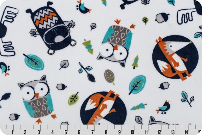 Minky Fabric by the Yard in Fox and Owl Printed Cuddle Minky Etsy