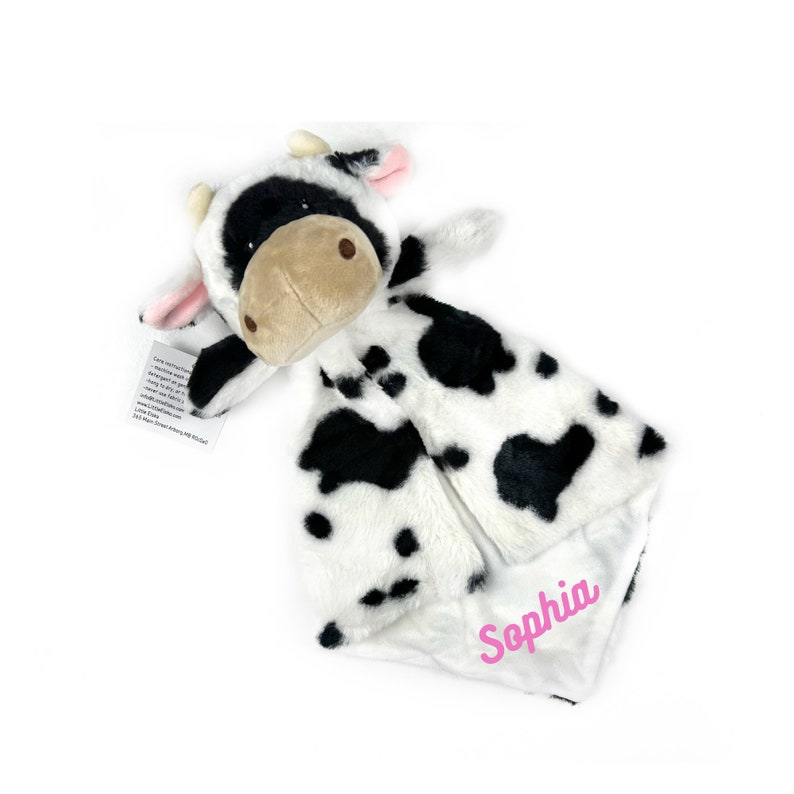 Personalized Cow Lovey, Farm Animal Lovey, Newborn Baby Gift, Personalized Baby Gift Gift, Baby Boy or Girl Lovey image 1