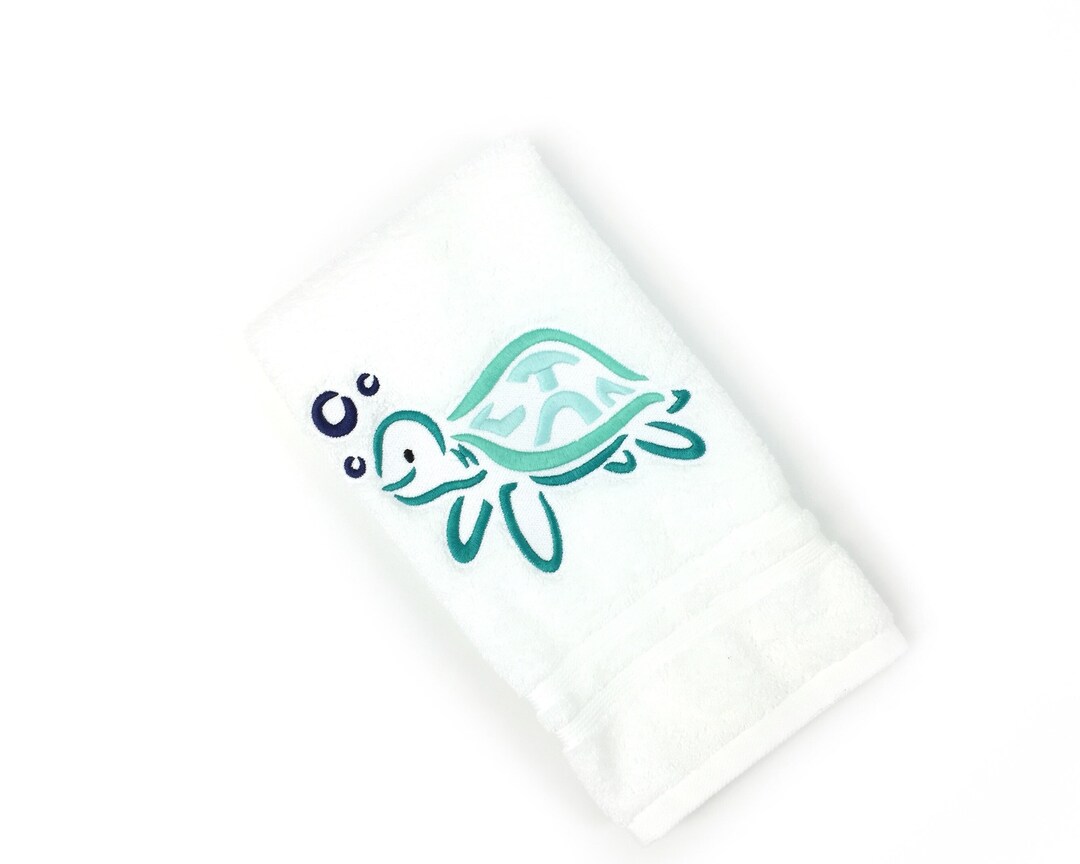 Embroidered Bathroom Hand Towels Sea Turtle Design, Nautical Decor, Beach Bathroom Towel, Save