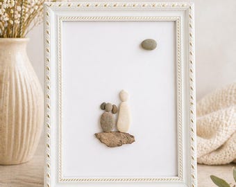 Pebble Art Couple Frame, Romantic Stone Art Gift, Handmade Minimalist Home Decor, Anniversary Gift for Him or Her, Unique Love Gift
