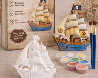 DIY Paint Your Own Ship Kit | Plaster Ship Painting Kit | Nautical Craft Kit for Kids & Adults | Creative Gift Set | Acrylic Paint Kit