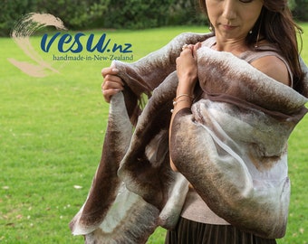 Luxury large merino and silk shawl, exclusive, handmade, only one! To dress, jacket, for evening, wedding or everyday use, brown and cream