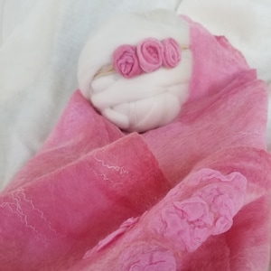 Conjunto de rosas únicas, MANTA y DIADEMA merino rosa, lana y seda natural, baby shower, recién nacido, diadema elástica, Foto prop, Fieltro