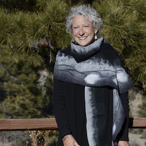 VESU Black & white shawl, scarf, cape, Silk shawl perfect for fall and summer, Unique gift for woman, handmade New Zealand