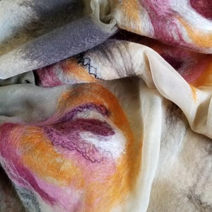 Luxurious Khaki & Beige Shawl – Merino Wool and Silk Felted Wrap, Earthy Neutral Gift for Mum, Guest or Elegant Outfit | Handmade in NZ image 17