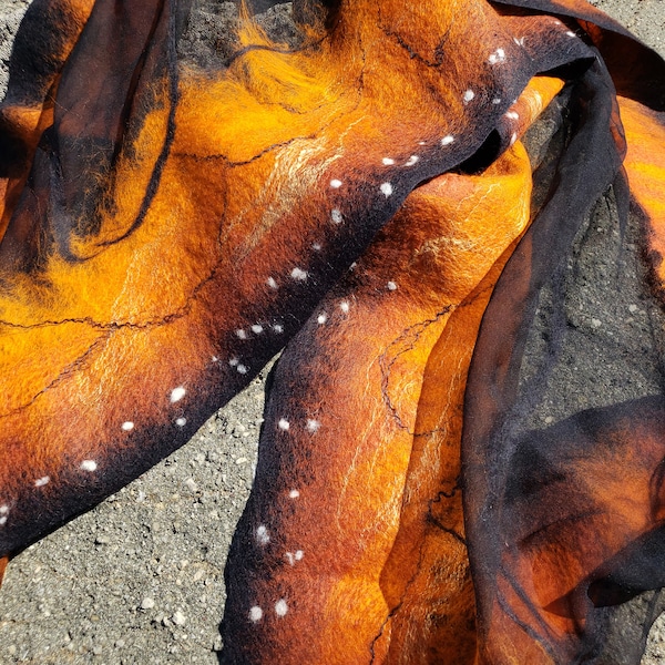 Large orange scarf monarch butterfly, large merino shawl the addition to the dress, jacket, silk wrap, versatile stole, warm cape