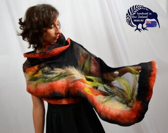 Hand made large silk-merino wool shawl. Shadows of Autumn. Soft, warm, light all in one, versatile addition to wardrobe.