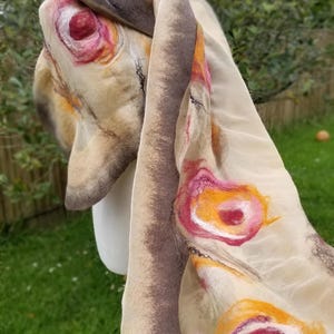 Luxurious Khaki & Beige Shawl – Merino Wool and Silk Felted Wrap, Earthy Neutral Gift for Mum, Guest or Elegant Outfit | Handmade in NZ image 9