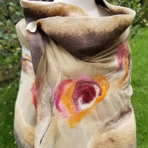 Luxurious Khaki & Beige Shawl – Merino Wool and Silk Felted Wrap, Earthy Neutral Gift for Mum, Guest or Elegant Outfit | Handmade in NZ image 8