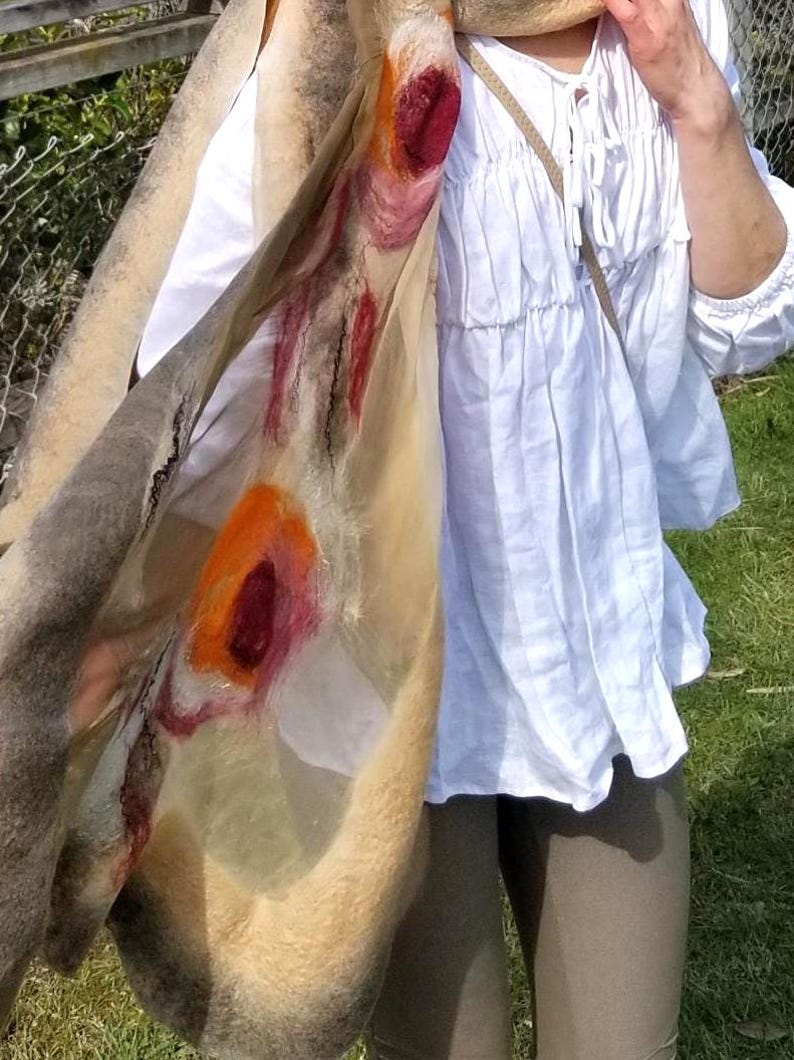 Luxurious Khaki & Beige Shawl – Merino Wool and Silk Felted Wrap, Earthy Neutral Gift for Mum, Guest or Elegant Outfit | Handmade in NZ image 11