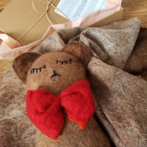 Juego de bebé / Sleepy Teddy Bear más manta merino y seda, peluche de juguete suave, almohada, cojín, arte único para baby shower, recién nacido, accesorio fotográfico