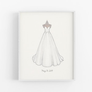 Made to Order Wedding Dress Illustration, Colour Mixed Media, Custom Bridal Portrait, Handmade Personalized Artwork, Anniversary Gift Idea