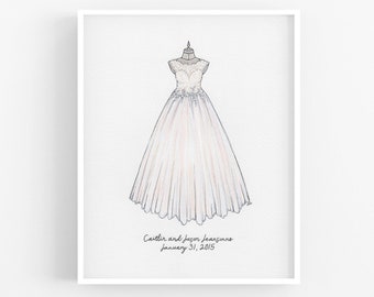 Dibujo De Vestido De Novia Personalizado, Hecho A Pedido Ilustración Del Vestido, 8x10, Obras De Arte De Técnica Mixta, Arte Del Vestido De Novia, Regalo Para La Novia, Amor