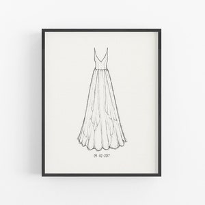 Wedding Dress Portrait, Custom Dress Illustration, Made to Order Art Sketch, Handmade Bridal Artwork, First Anniversary Gift Idea zdjęcie 8
