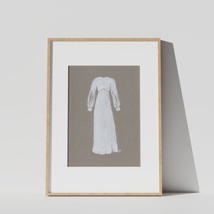 Made to Order Dress Illustration, 5X7&quot;, Hand Painted Grey/Black Paper White Ink, Custom Art Fashion Painting, Wedding Dress Art, Party Dress