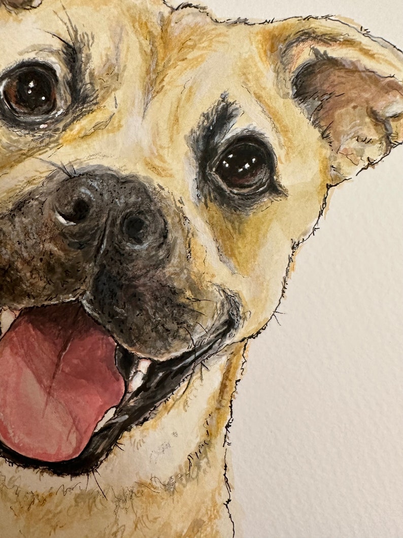 Custom Dog Portrait, Mixed Media Hand Drawn Pet Portrait, Colour Pet Artwork Dog Drawing, Home Decor Ready to Frame, Gift Idea Free Shipping image 3