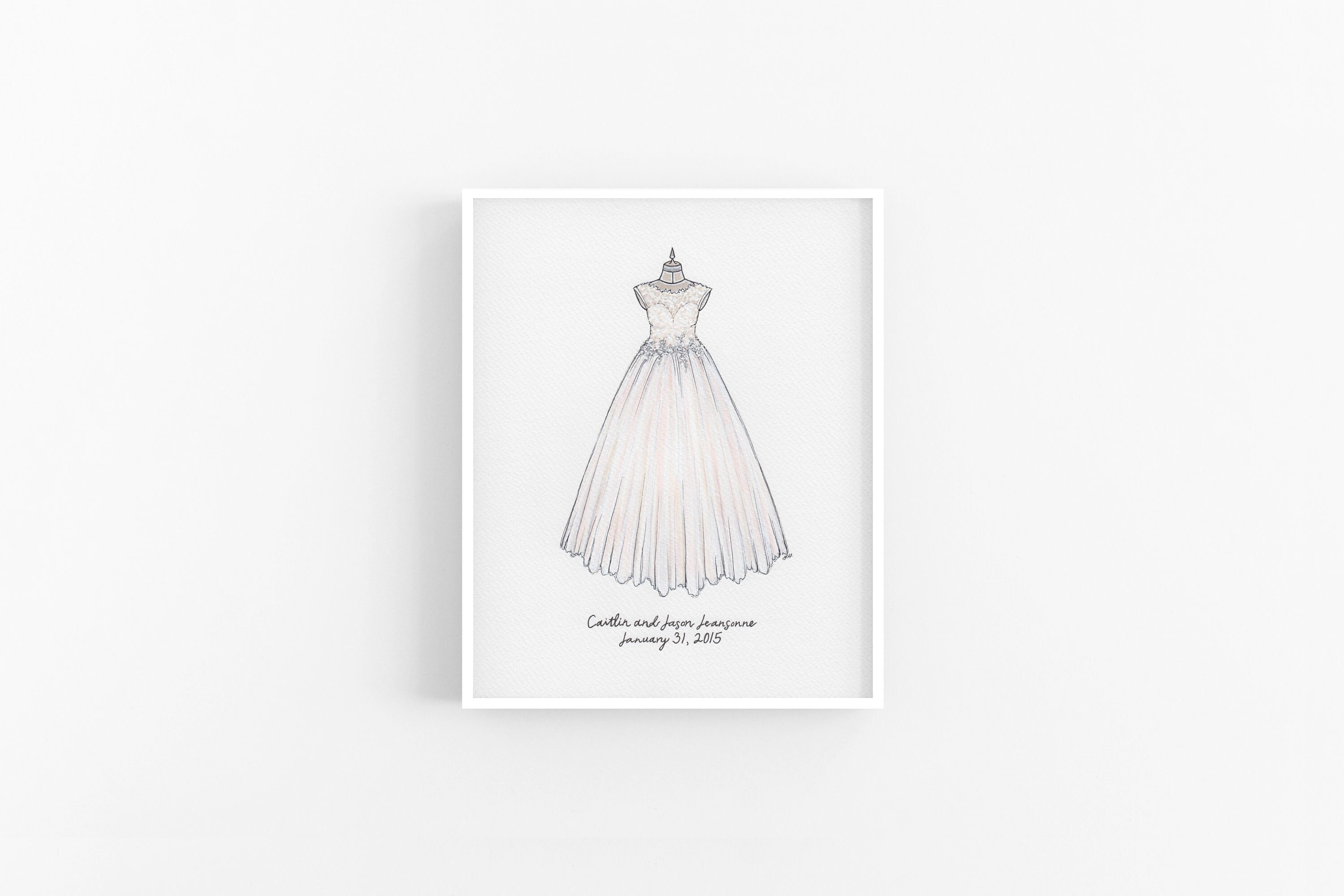 wedding dress line drawing Custom Wedding Dress Sketch by DrawtheDress on Etsy