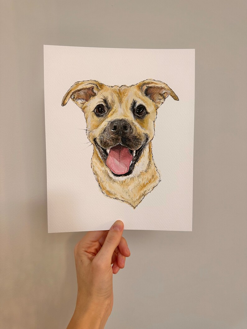 Custom Dog Portrait, Mixed Media Hand Drawn Pet Portrait, Colour Pet Artwork Dog Drawing, Home Decor Ready to Frame, Gift Idea Free Shipping image 2