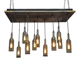 11 Wine Bottle Pendant Chandelier Reclaimed Wood Wine Bottle Etsy