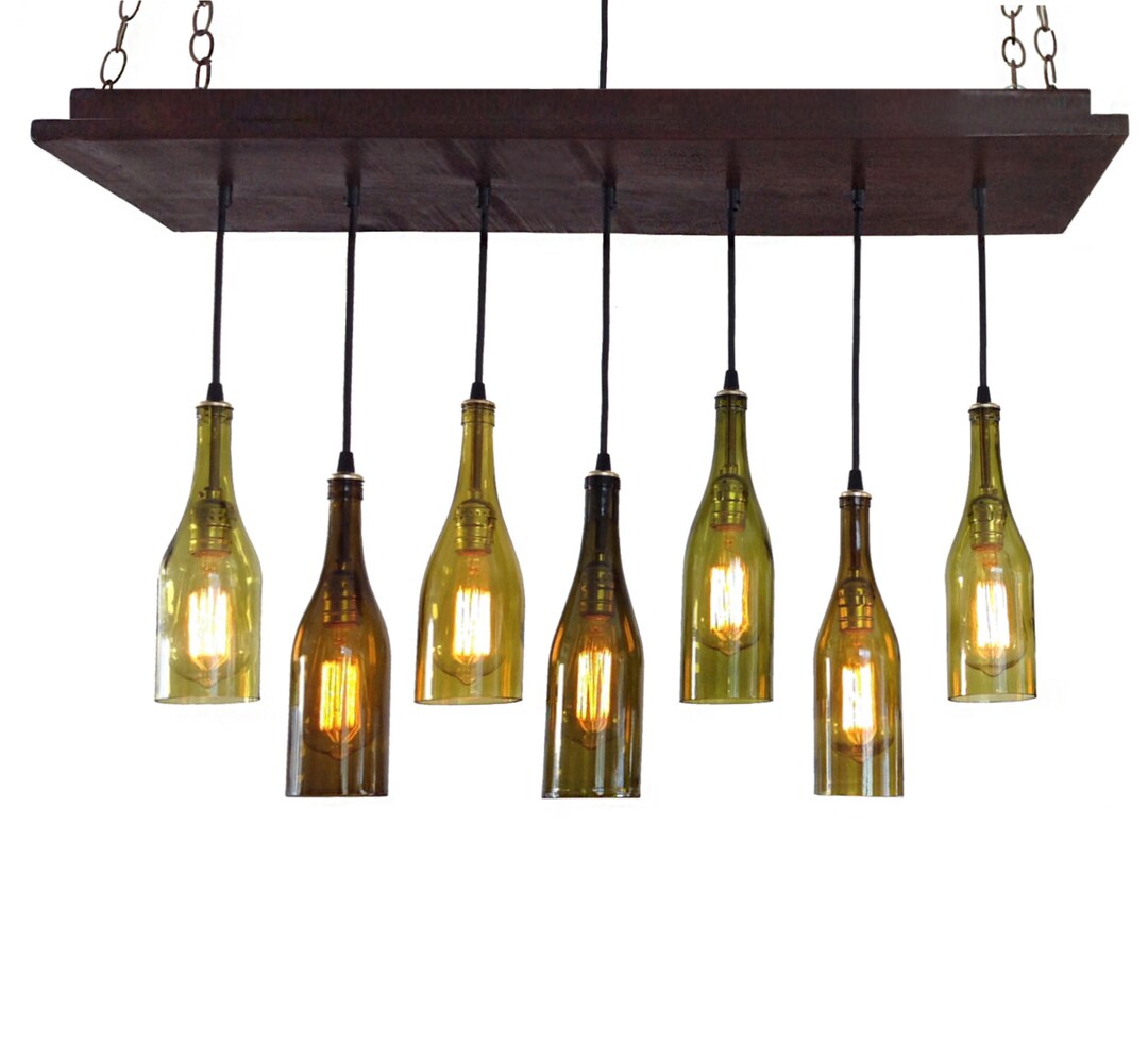 Wine Bottle Kitchen Lighting 7 Recycled Wine Bottles Rustic Etsy