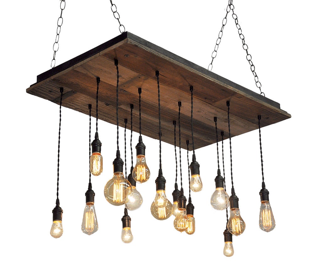 Reclaimed Wood Chandelier Edison Bulb Pendants Bare