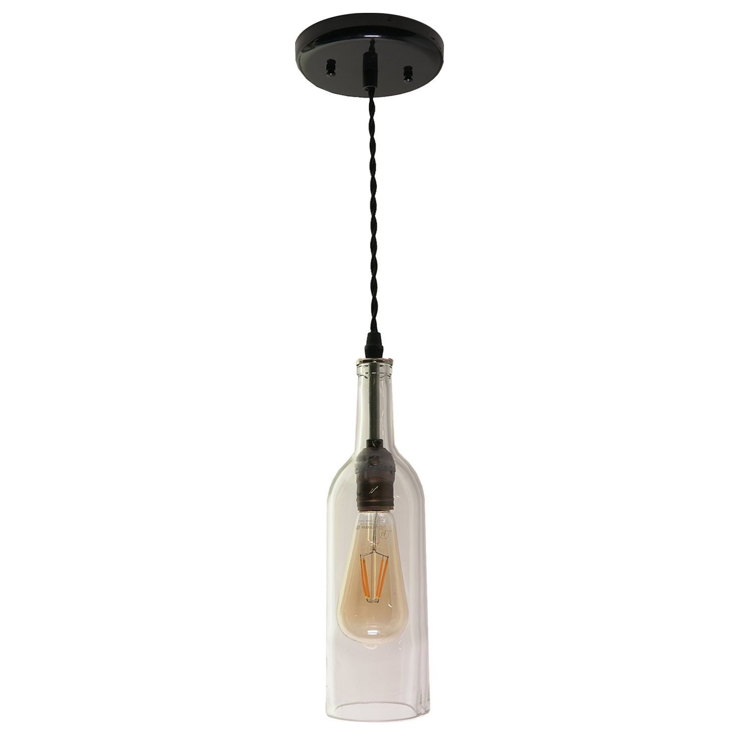 Clear Wine Bottle Pendant Light - Wine Bottle Lighting / Bar Lighting / Kitchen Island Pendants / Glass Pendant Lights / Pendant Lighting