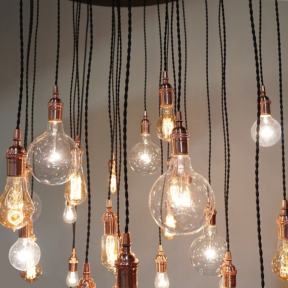 Circular Chandelier 29 Bare Bulb Pendants Round Base
