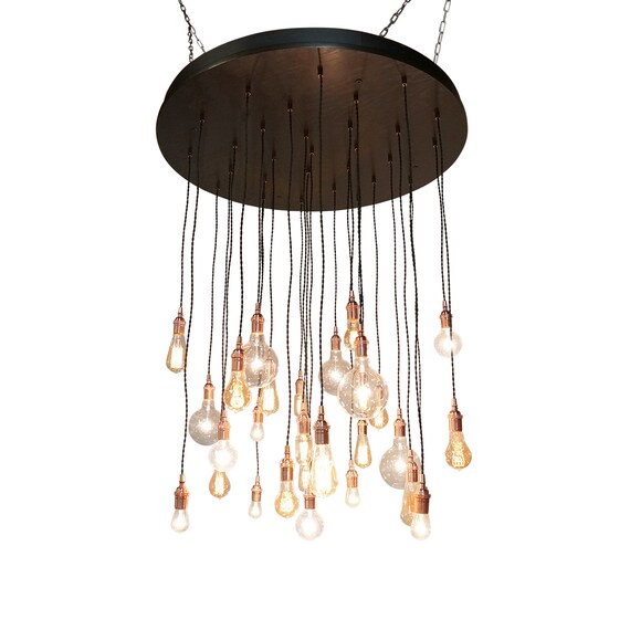 Circular Chandelier 29 Bare Bulb Pendants Round Base Circular Chandelier 29 Bare Bulb, Small Round Chandelier Bulbs