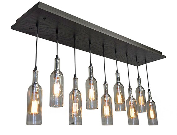 9 Clear Wine Bottle Pendant Chandelier Recycled Wine Bottle Etsy